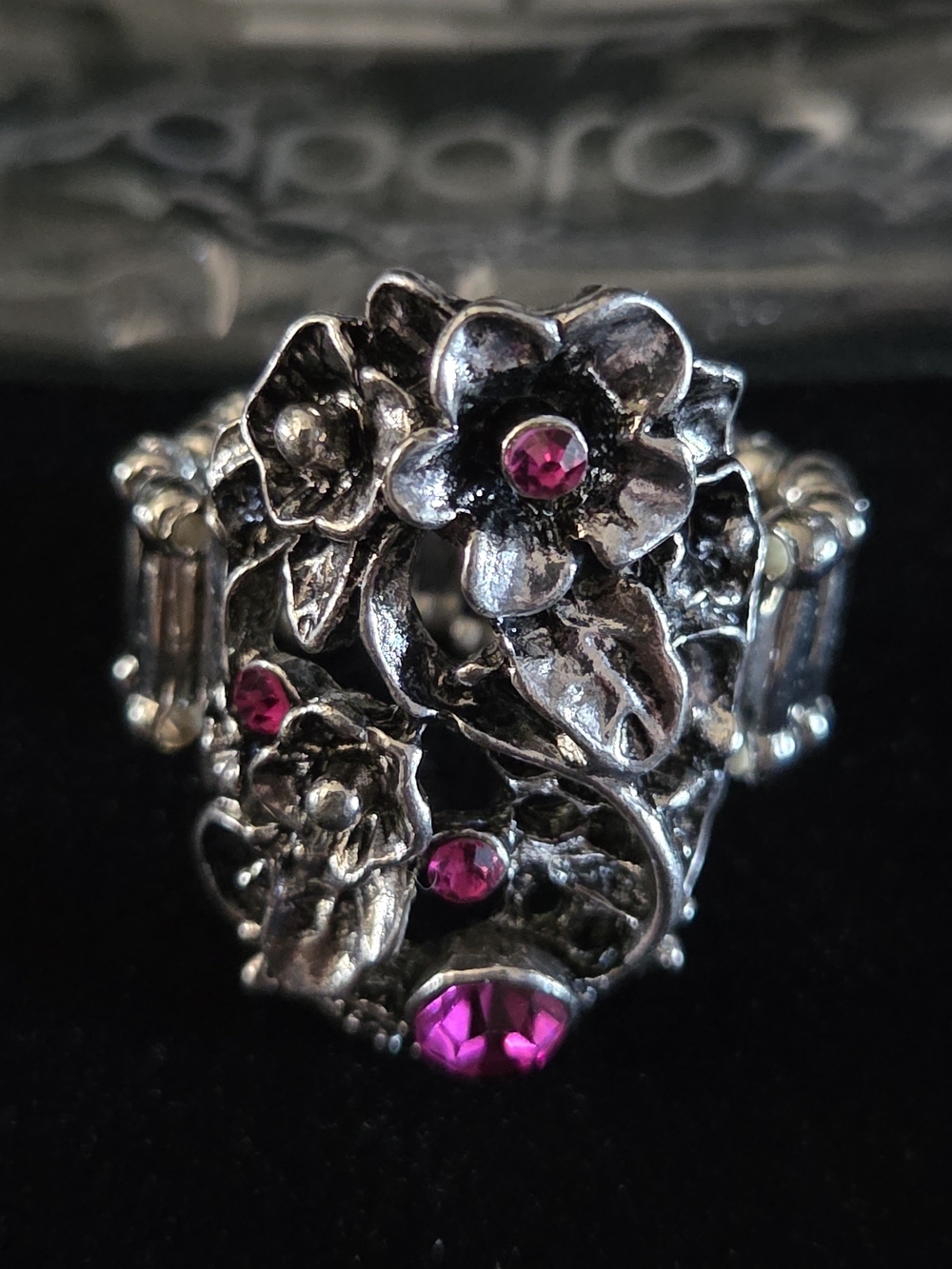 Paparazzi Silver Floral Ring with Pink Stones NWT
